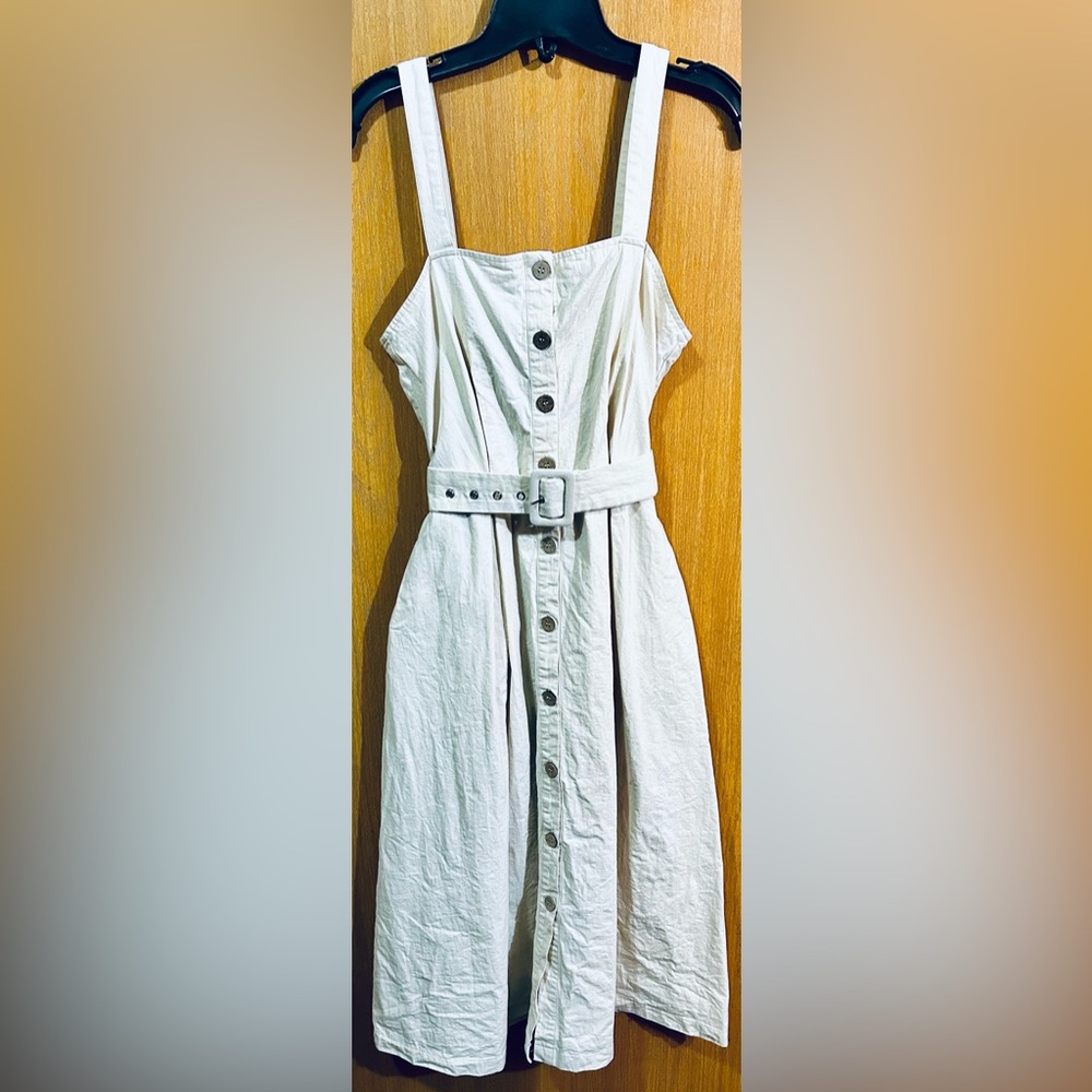 Elegant 100% Cotton Button-Down Midi Dress with Belt